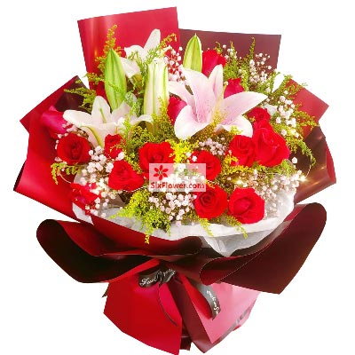 芜湖16朵红玫瑰2支百合，走进你的心灵