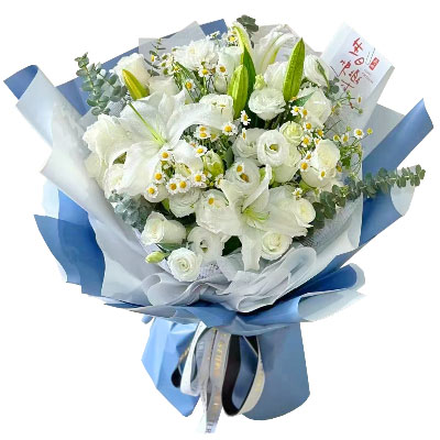 芜湖11朵白玫瑰桔梗百合，爱永恒不息