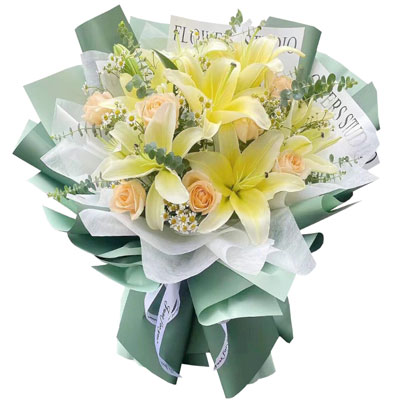 芜湖9朵香槟玫瑰黄色百合，每天充满活力