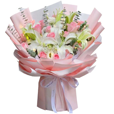 芜湖16朵粉玫瑰百合，感情稳定坚固