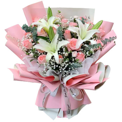 芜湖19朵戴安娜粉玫瑰百合，爱激情浪漫